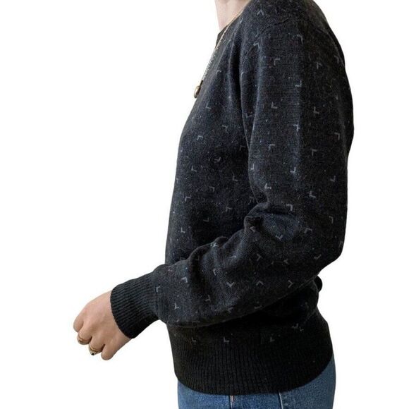 Vintage Unisex Gray Geometric Wool Oversized Preppy Crew Neck Sweater Sz M - Picture 6 of 7